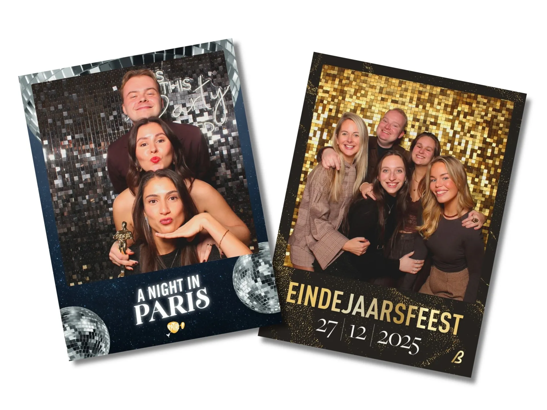 twee gepersonaliseerde polaroid photobooth foto's kerstborrel